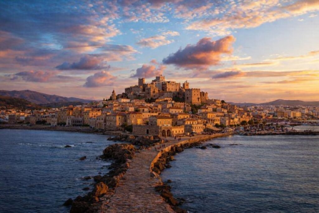 Naxos Port & Grotta Beach (A Pastel Coastal Sunrise)